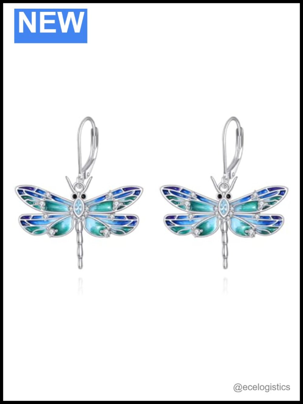 Dragonfly Drop Dangle Earrings White Gold Plated Celtic Knot Birthstone